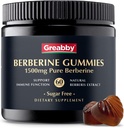 Berberine 1500mg Gummies Sugar-Free, 97% Zuiverheid Biologische Berberine, Immune Health Support, Berberine Supplementen voor Volwassenen, 60 pectine Gummies