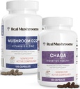 Real Paddestoelen Vitamine D2, Zink (120ct) en Chaga (120ct) met Reishi Bundle - Natuurlijke ondersteuning voor Immune Strength en Digestieve Gezondheid - Veganistisch, Glutenvrij, Niet-GMO, Biologische Paddestoelen Extracten