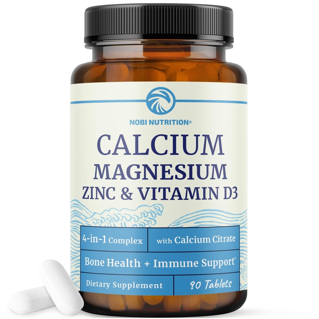 Calcium Magnesium Zinc D3 Supplement | Strong Bones, Healthy Teeth & Immune Support | Calcium Citrate Magnesium and Zinc with Vitamin D3 | 4-in-1 Cal Mag Supplement | 90 Tablets (1 Month Supply)