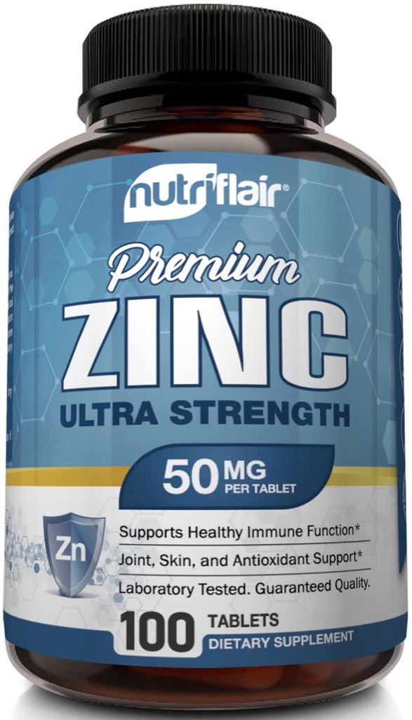 NutriFlair Zink Gluconaat 50mg, 100 tabletten - High Potency Immune System Booster Supplement Pillen, Immunity Defense, Krachtige Natuurlijke Antioxidant, Non-GMO, Vergelijk met zinkpicolinaat, citraat, oxide