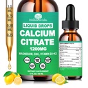 Calcium citraatsupplementen voor vrouwen en mannen, calcium 1200mg met vitamine D3 K2 druppels, hoge absorptie vloeibare calcium Magnesium zinksupplement voor bot, tanden, cardiovasculaire & immuungezondheid, veganistisch