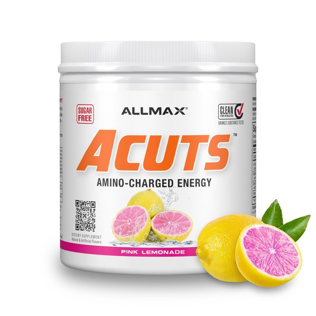 ALLMAX Nutrition Aminocuts (ACUTS), Amino-Charged Energy Drink met Taurine, L-Carnitine, Green Coffee Bean Extract, Pink Limonade, 30 porties