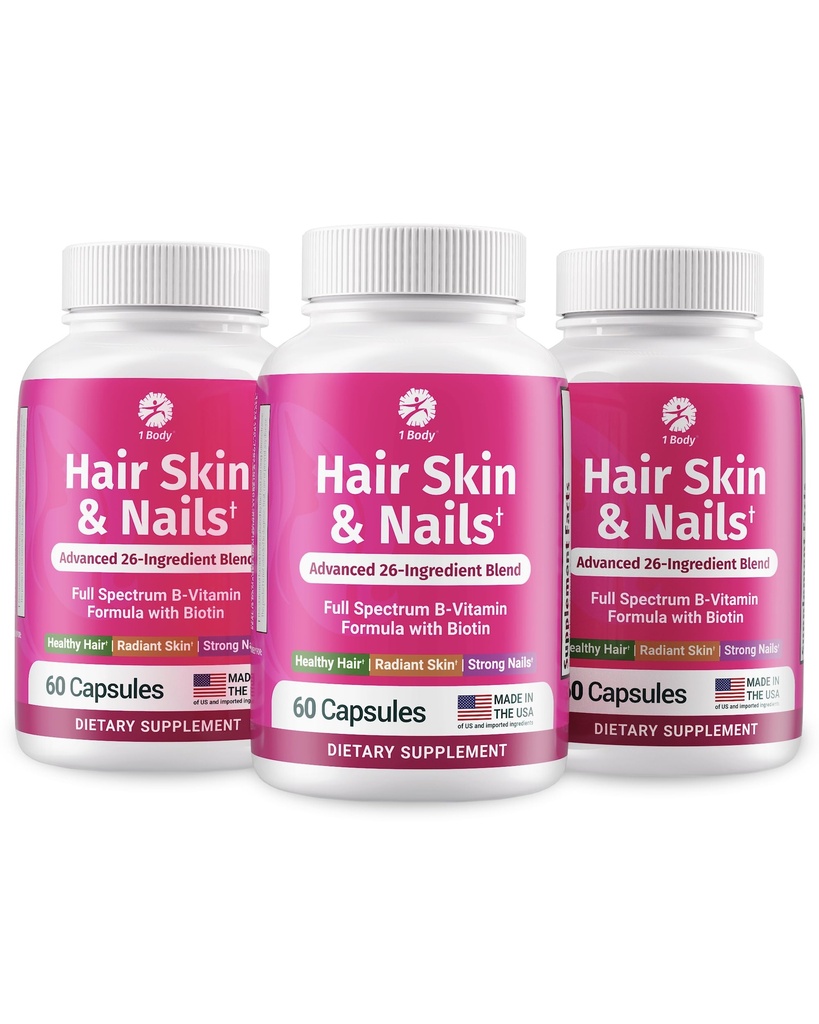 1 Body Hair Skin Nails Vitamine Complex met Biotine - Complete formule met 26 essentiële vitamines voor mannen en vrouwen - 3 Pack