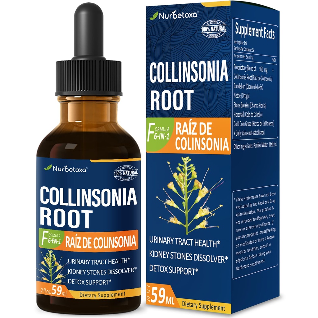 Collinsonia (Stone Root) Drops for Urinary Tract Health, Natural Herbal Formula Supplement w/Stone Breaker Chanca Piedra Extract Ondersteuning Nierstenen Oplosser & Detox Reiniging.