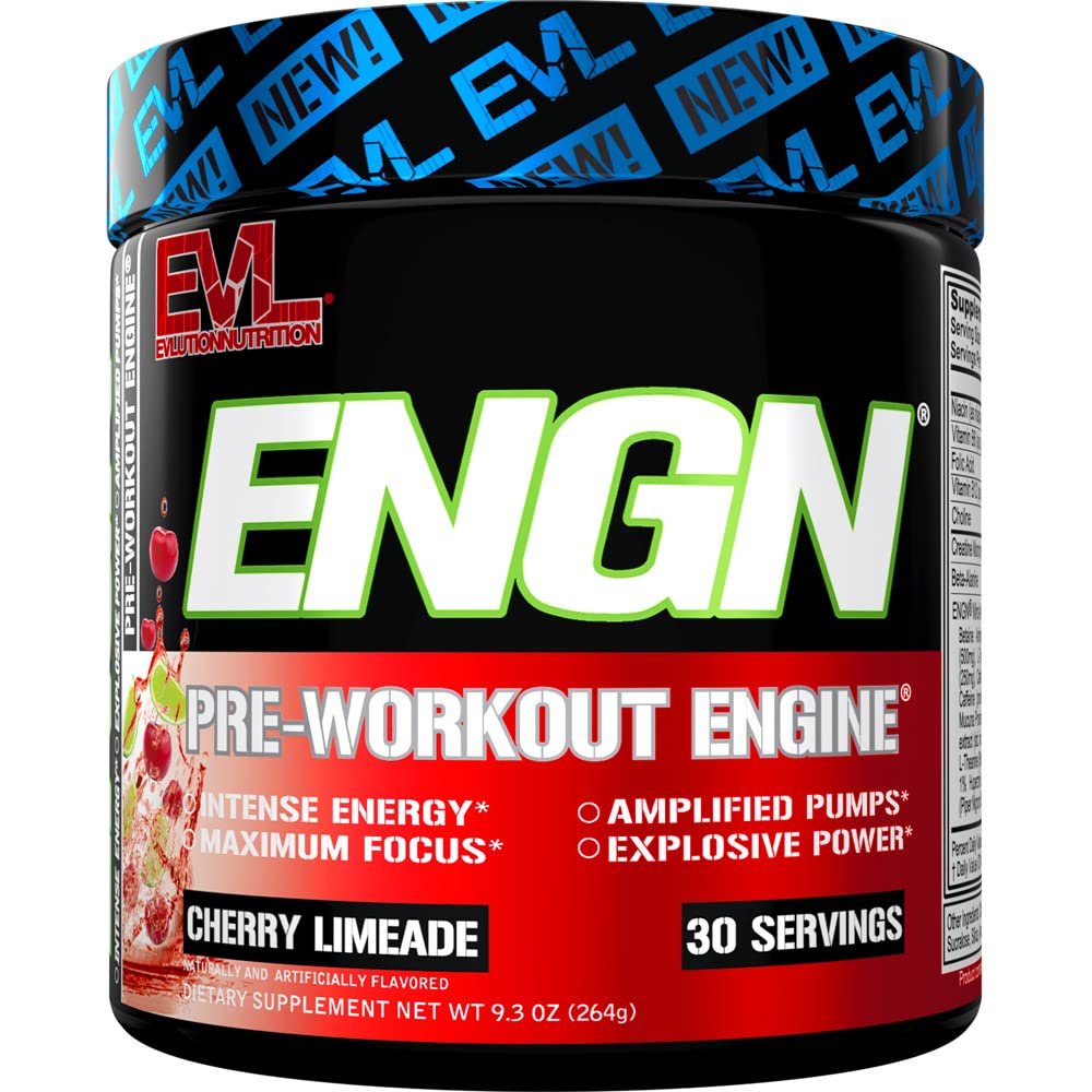 Evlution EVL Intense Pre Workout with Creatine - ENGN Energizing Pre Workout for Men Powder Drink for Lasting Energy Focus and Recovery - with Beta Alanine Caffeine and L Theanine - Cherry Limeade