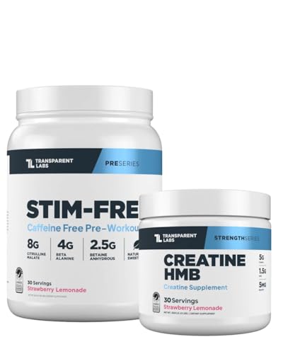 Transparent Labs Stim-Free Pre-Workout (30 Servings, Strawberry Lemonade) & Creatine HMB (30 Servings, Strawberry Lemonade)