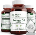 Natural Borage Oil Supplement – Rich in Gamma-linolenic Acid (GLA), A Potent Omega-6 Essential Fatty Acid Known for Supporting Skin, Nerve, and Joint Health 90 Softgels.