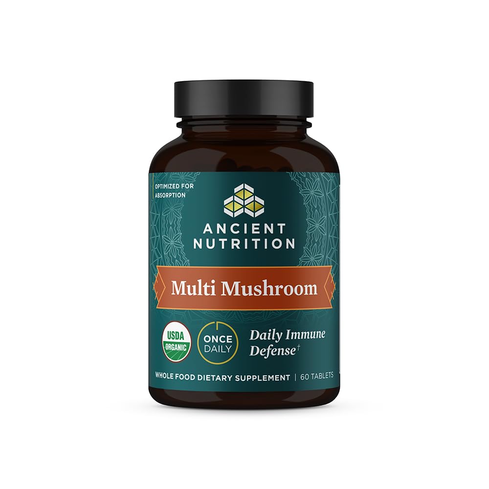 Ancient Nutrition Mushroom Supplement, Biologische Multi Mushroom Immune Ondersteuning Tablet, Ondersteunt Stress Response, Glutenvrij, Paleo en Keto Vriendelijk, 60 Tellen
