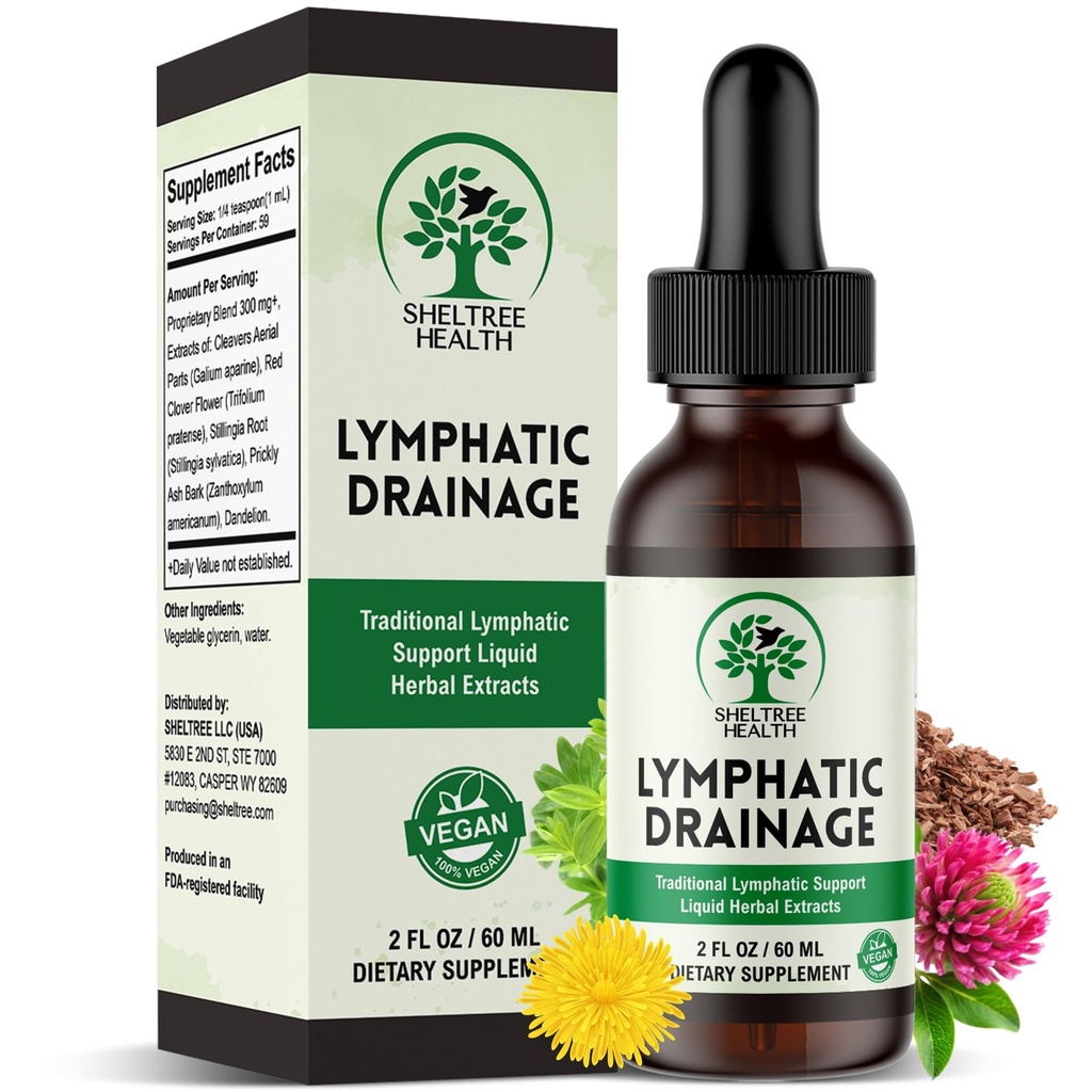 Lymphatic Drainage Drops, 2 Fl. Oz | Organic Lymphatic Drainage Supplements with Cleavers, Red Clover Flower, Stillingia Root, Prickly Ash Bark, Dandelion | Vegan | Non-GMO