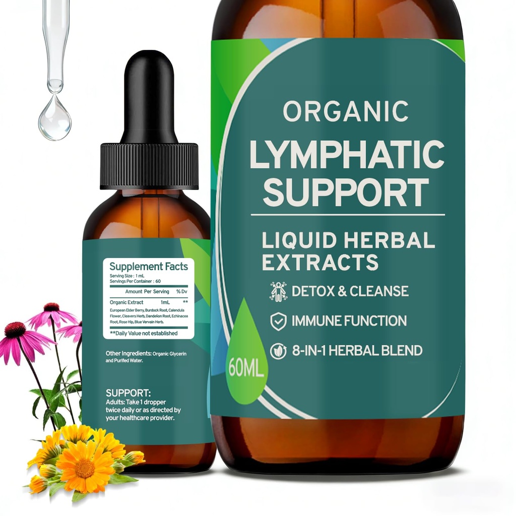 Lymph Detox Cleanse & Immune Support -Lymphatic Drainage Drops - Lymphatic Drainage Supplements with Echinacea, Dandelion, Burdock - Support Cellulite Massager & Lymphatic Drainage Tool (2 Fl Oz)