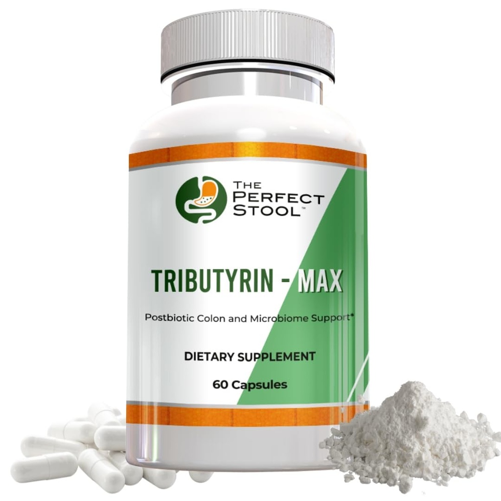 Supplément de butyrate postbiotique Tributyrine-Max; soutien pour le soufflage, le gaz et la goutte d'eau; perfect, pur essuie-glaces; 750 mg Capsules entériques; 3e partie testée sans gluten/sans lait