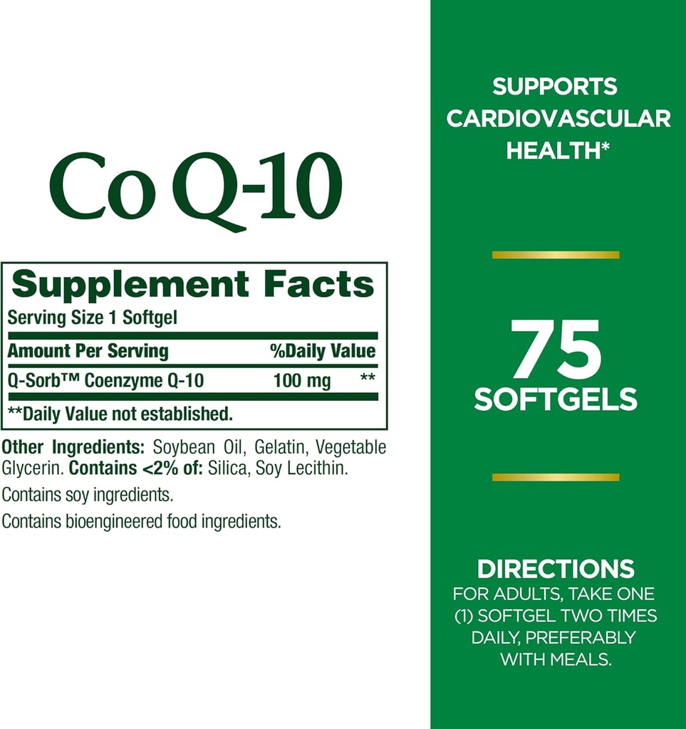 Nature's Bounty CoQ10, ondersteunt de gezondheid van het hart, dieetsupplement, 100mg, 75 Softgels (pakket van 2)