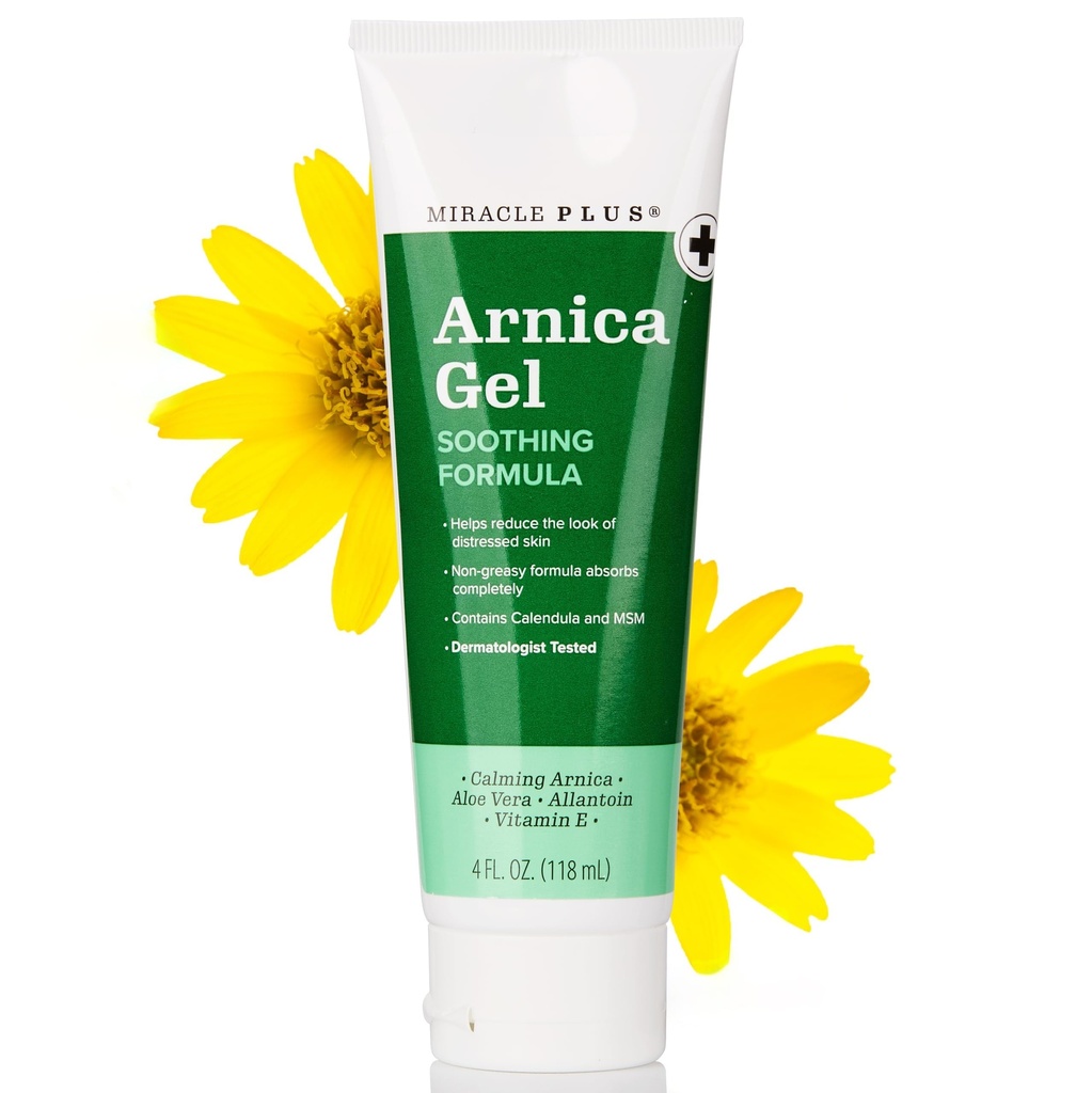 Miracle Plus Natural Arnica Bruise Gel For Body | Skin Care Arnica Montana Lotion Topical Gel | Extra Strength Vitamin K Cream Ointment, 4 Fl Oz