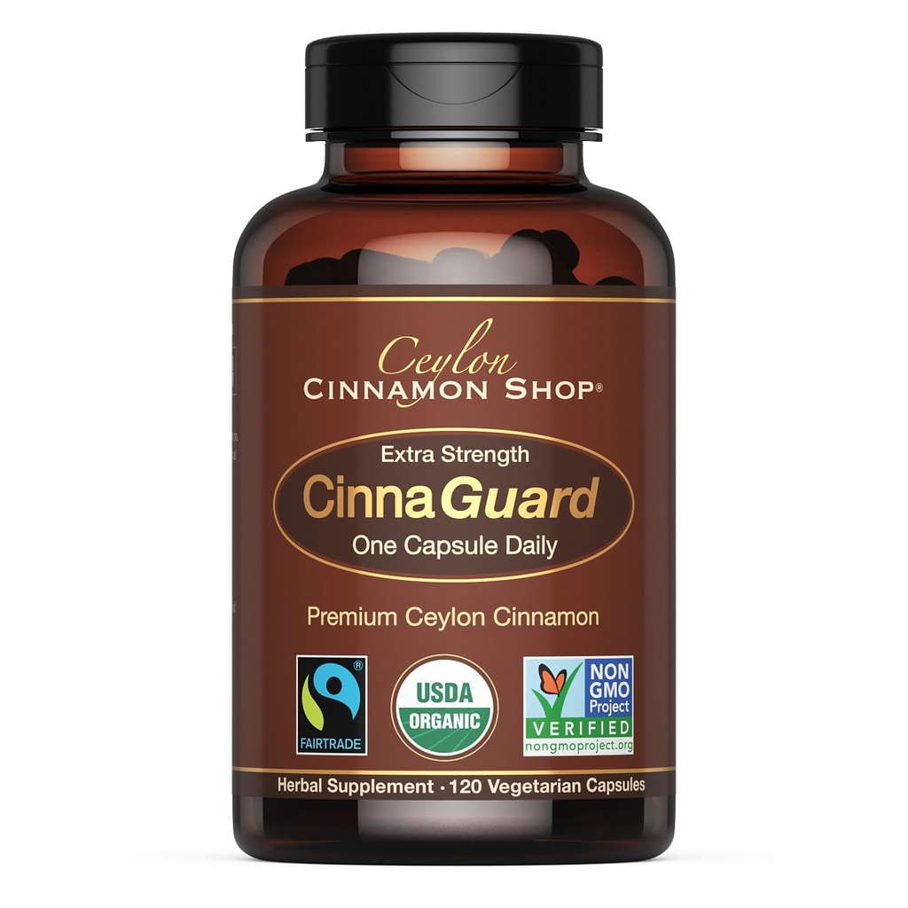 Ceylan Cinnamon Shop CinnaGuardTM Organic Ceylan Cinnamon Supplement 2500mg par capsule Exclusivité supplémentaire Supply de 4 mois Exclusivité 120 Compte - Antioxydant sans OGM et sans gluten