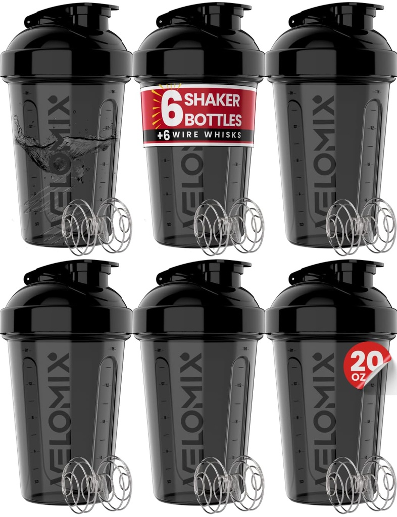 VELOMIX -6 PACK- Shaker Cups voor eiwitshakes 20 oz - 6x Wire Whisk 
