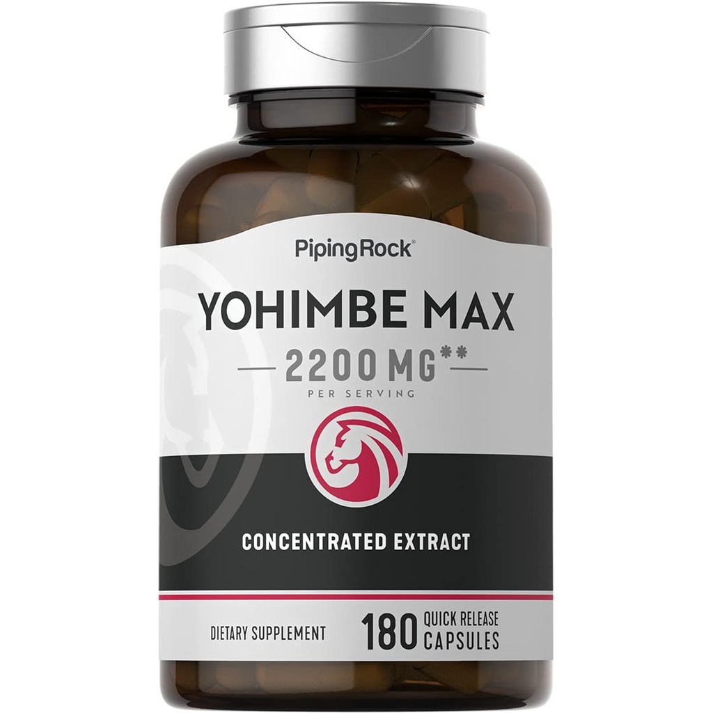 Piping Rock Yohimbe Supplementen voor Mannen 180 Capsules Max Onbewerkt Extract met Pausinystalia Yohimbe, Glutenvrije Supplement