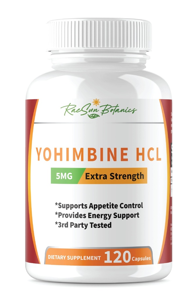 Yohimbine HCL Bark Extra Strength Supplément 5mg x 120ct Capsules Premium Fat Burner, perte de poids, contrôle de l'appétit, soutien masculin, énergie, et plus