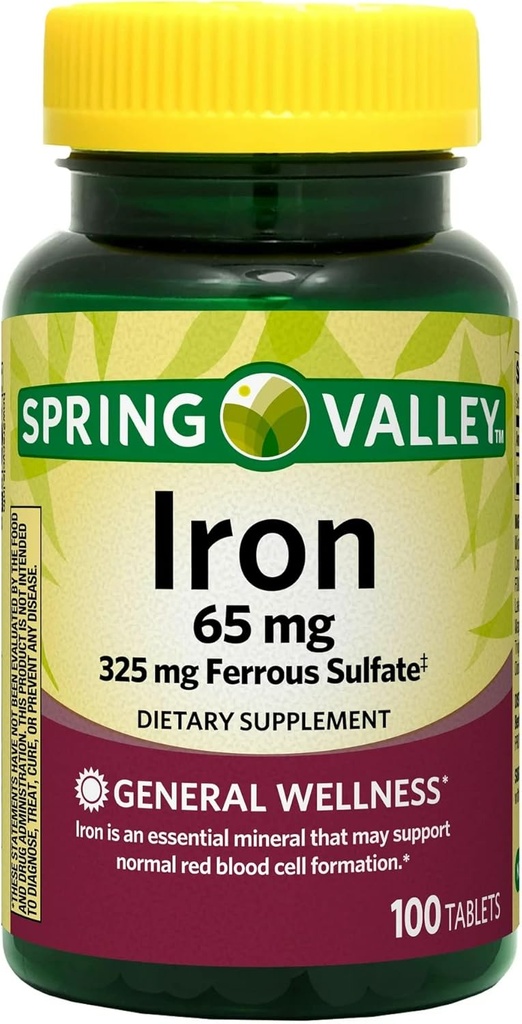 Spring Valley - Fer 65 mg, 100 comprimés