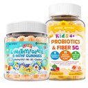 Kids Probiotic + Prebiotic Fiber Gummies 5G, 12 Billion CFU Probiotic & Veggie Fruit Fiber + Kids L-Methylfolate Gummies, Active 5-MTHF + Methyl B12, Vitamin B6, B2, Choline, Vegan Omega 3 DHA & EPA