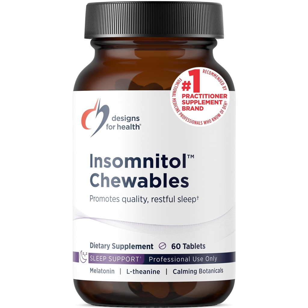 Designs for Health Insomnitol Kauwtabletten - Kauwbare Melatonine - 200mg L-Theanine, 5-HTP, Vitamine B6 + Inositol - Delicious Lemon Flavored Supplement - Vegan (60 tabletten)