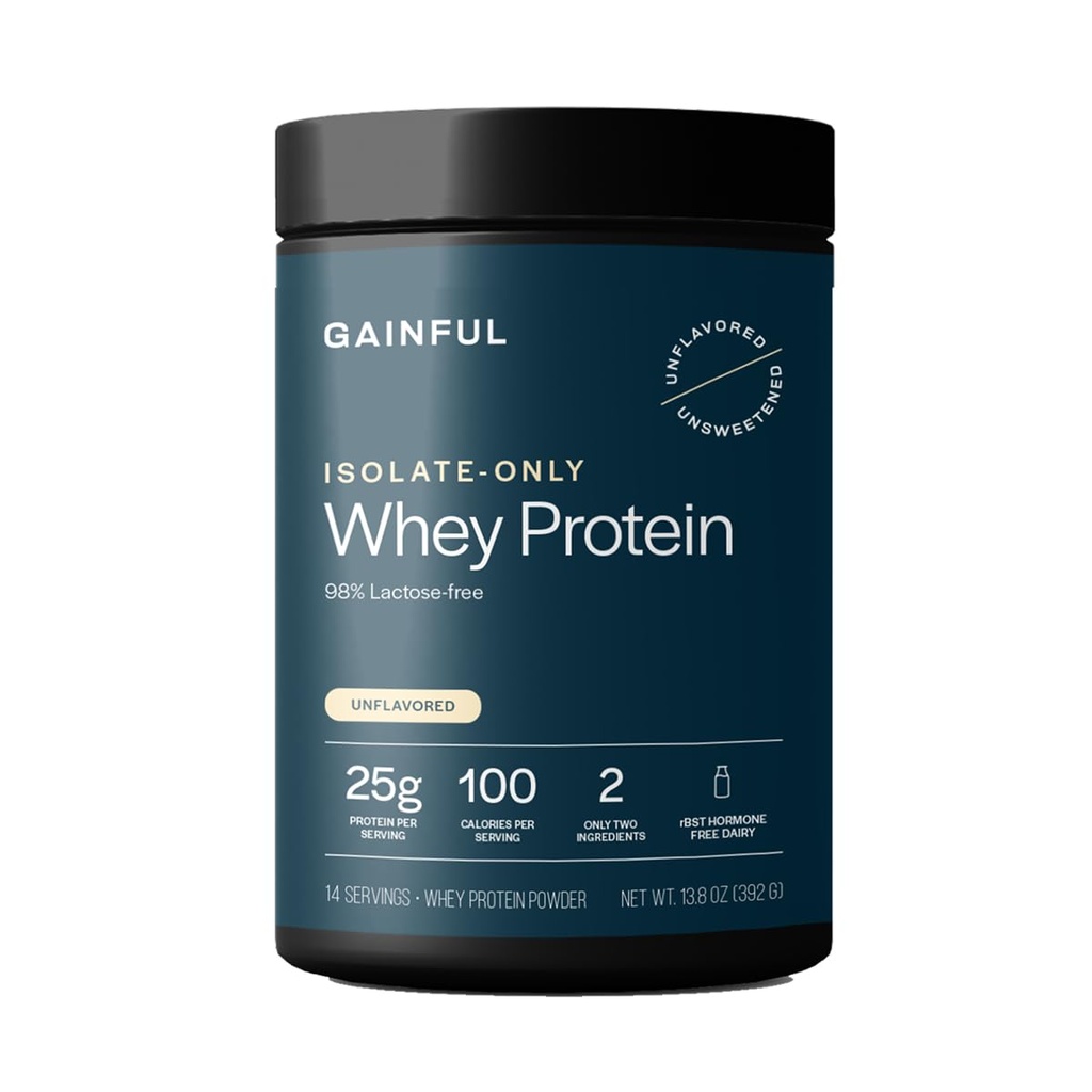 Gainful Whey Protein Isolate Powder, 25g Clean Protein per Serving, Unflavored, Supports Lean Muscle and Recovery, Virtually Lactose-Free, No Artificial Ingredients, Ultra Versatile, 14 Servings