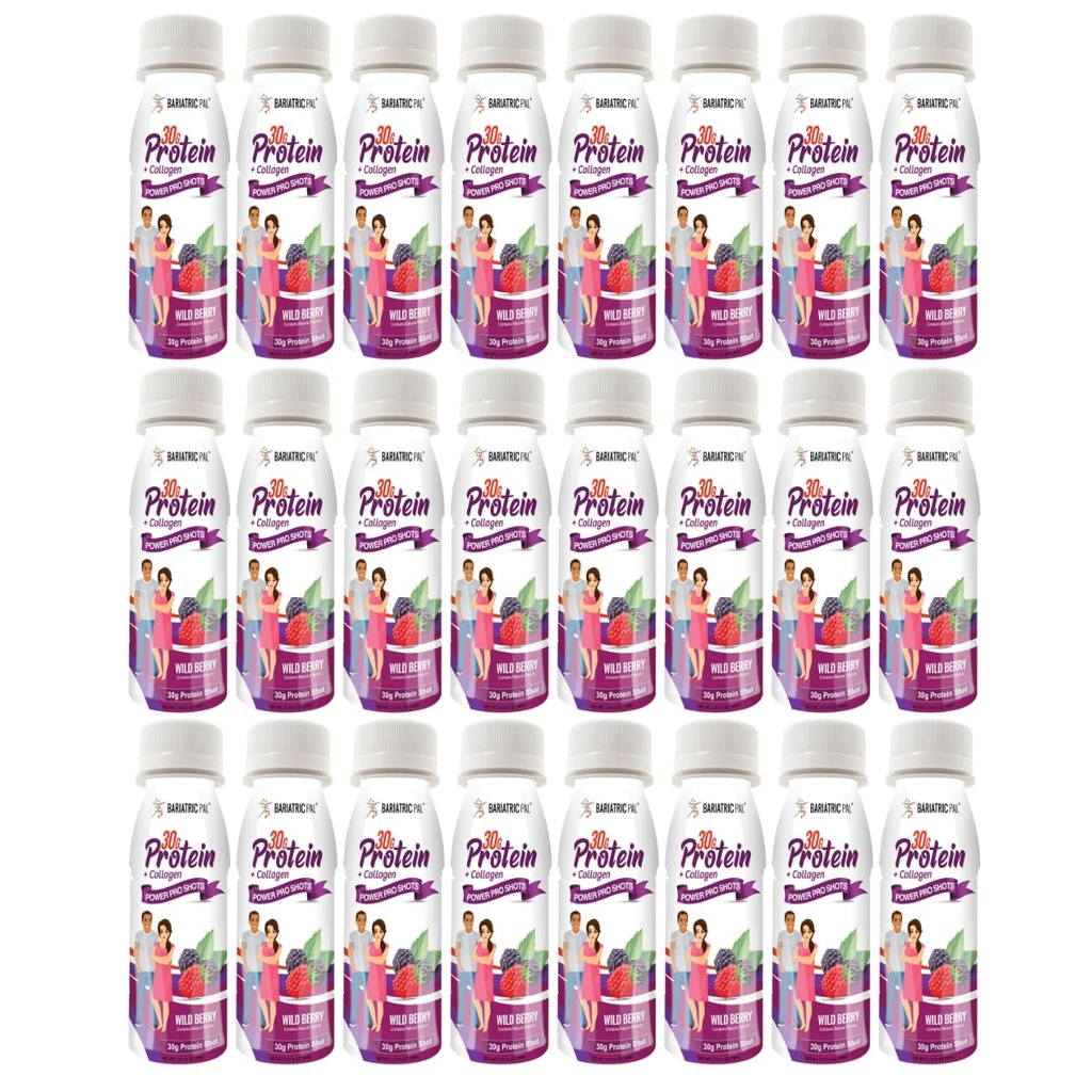 BariatricPal 30g Whey Protein & Collagen Power Pro Shots - Wild Berry (24 Bottles)