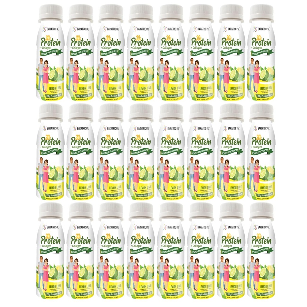 BariatricPal 30g Whey Protein & Collagen Sugar-Free Power Pro Shots - Lemon Lime (24 Bottles)