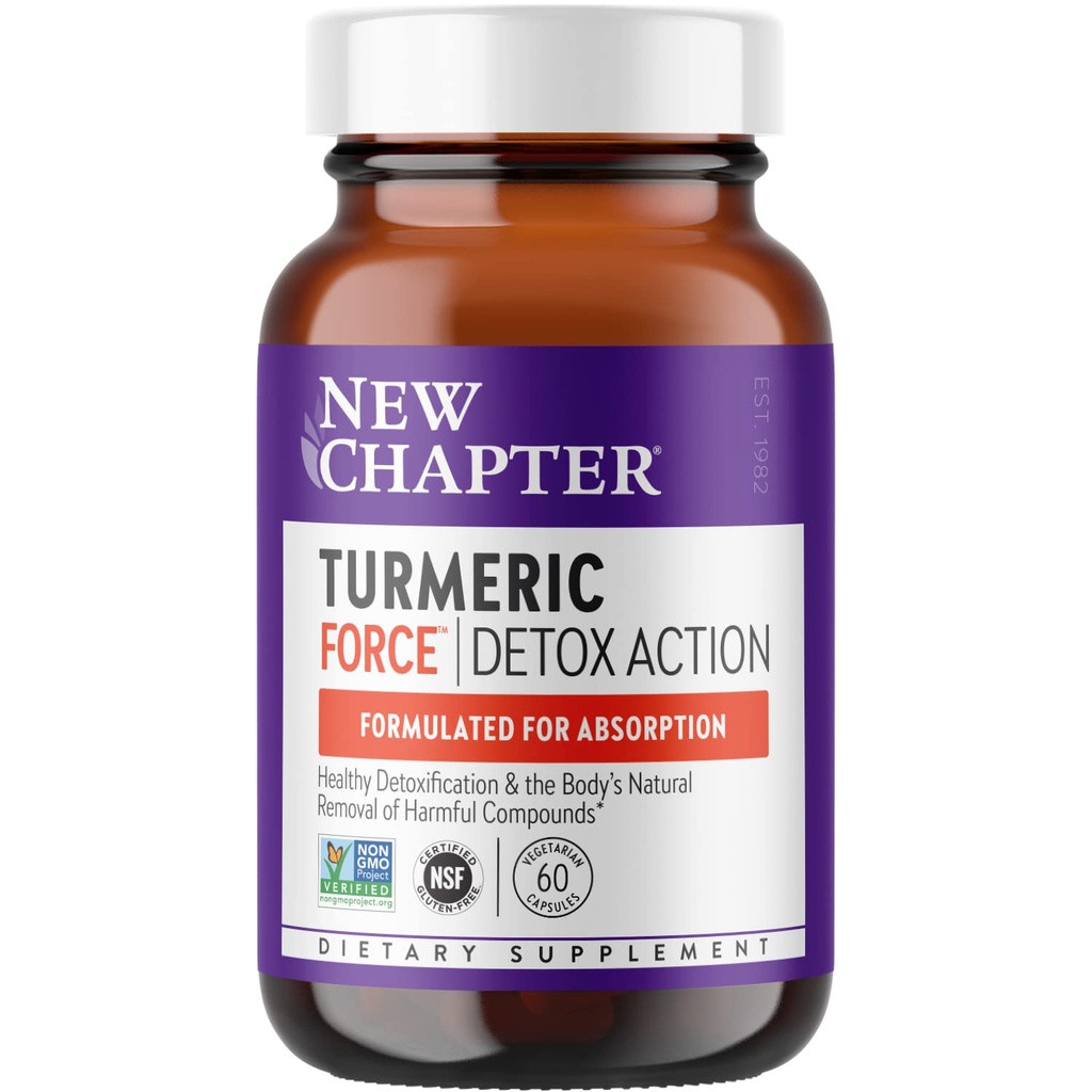 Nieuw hoofdstuk Kurkuma supplement + Dagelijkse Detox Turmeric Force Detox Actie met groene thee + gember + NO Black Pepper Need + NonGMO Ingrediënten Vegetarische Capsule, 60 Tellen