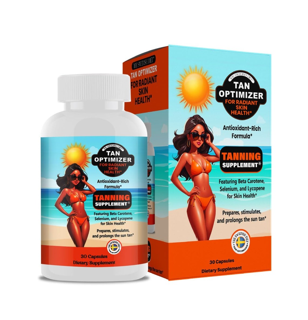 Tan Optimizer – Sugar-Free Tanning Supplement for a Healthy, Golden Glow | Beta Carotene, Selenium, Lycopene & Antioxidants – 30 Capsules