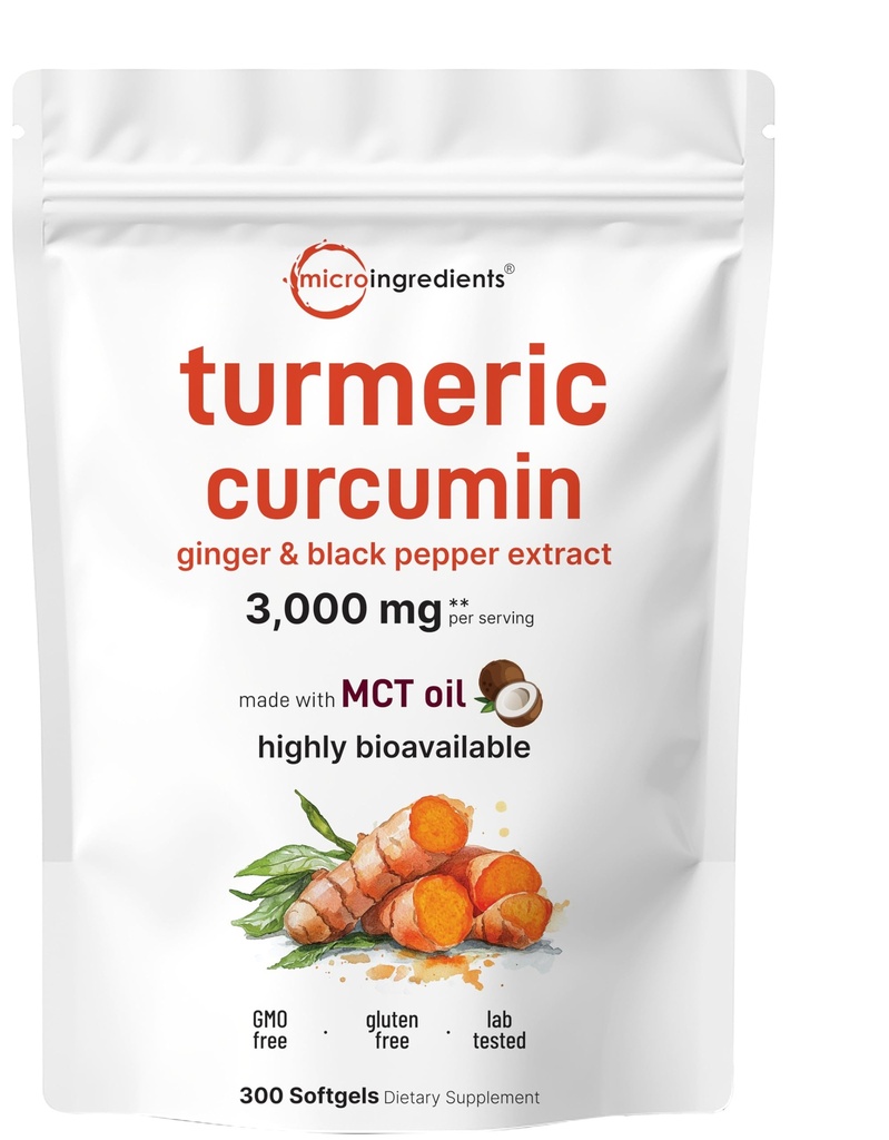 Turmeric Curcumin Supplement with Black Pepper & Ginger 3,000mg, 300 Softgels with MCT Oil for Better Absorption | 95% Curcuminoids | Non-GMO
