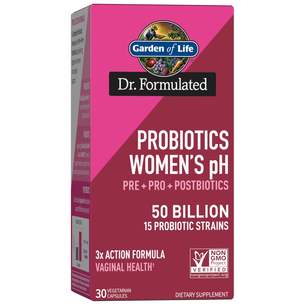 Garden of Life Dr Formulated Womens pH Probiotica 50 miljard CFU, Pre + Pro + Postbiotica - Digestieve, Immune en Vaginale Ondersteuning, Aardappel, Acacia, Postbiotische Metabolieten, 30 dagen levering
