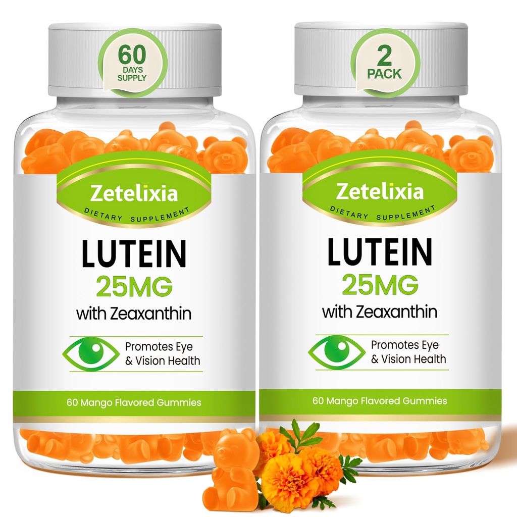 Lutéine Gommies 25mg - Vitamines oculaires Lutéine et Zeaxanthin Suppléments santé oculaire pour les adultes, Supplément santé oculaire sans sucre - Support Vision,Maculaire,Blue Light Filtering (120 Nombre)