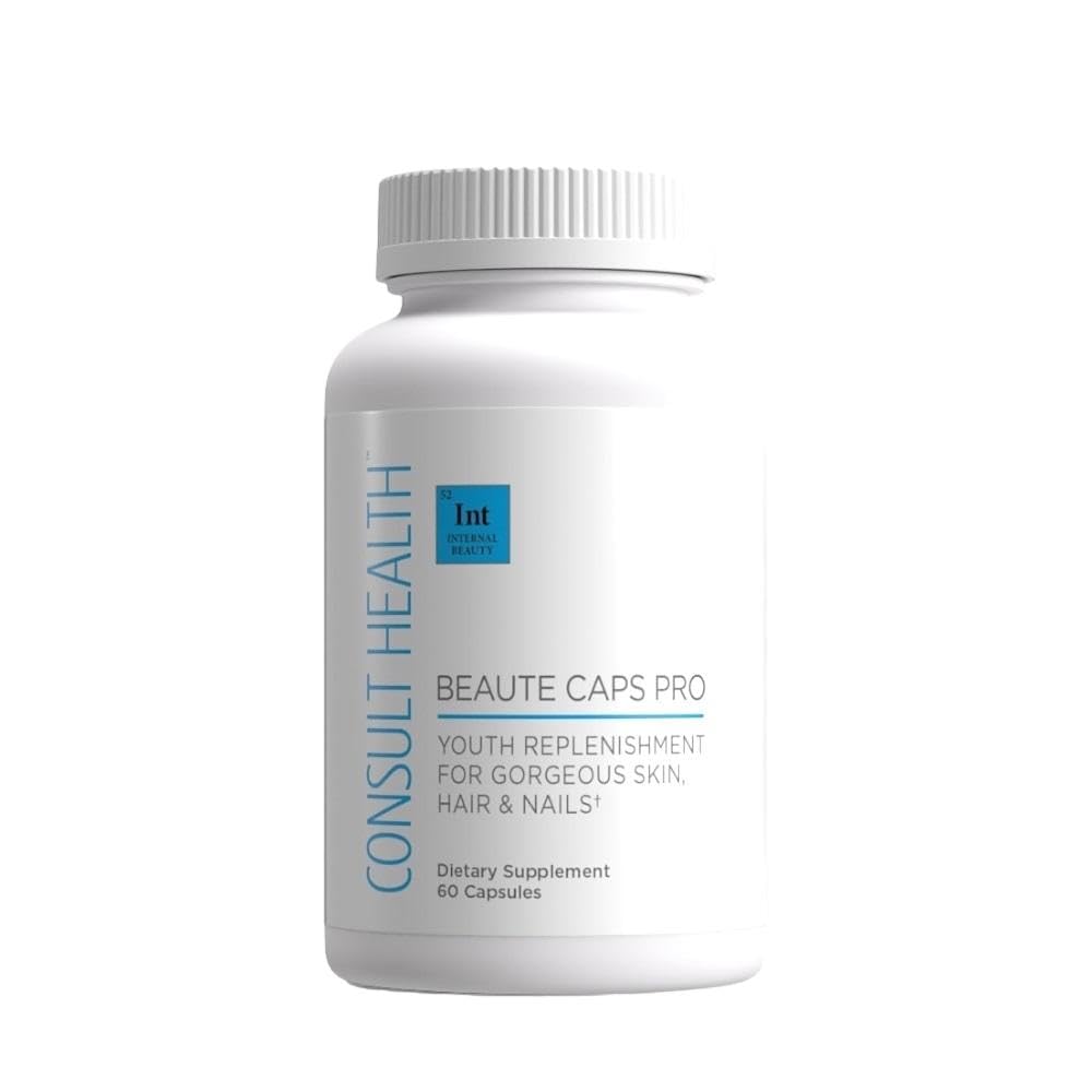 Consult Health Beaute Caps Pro - Ondersteunt haargroei, huid- en nagelgezondheid - Collageen, vitamines B6, B7,B12, D & 10.500 mcg Biotin - MSM, bloedorange - Anti-Aging - USA Made - Women & Men 60 Capsules