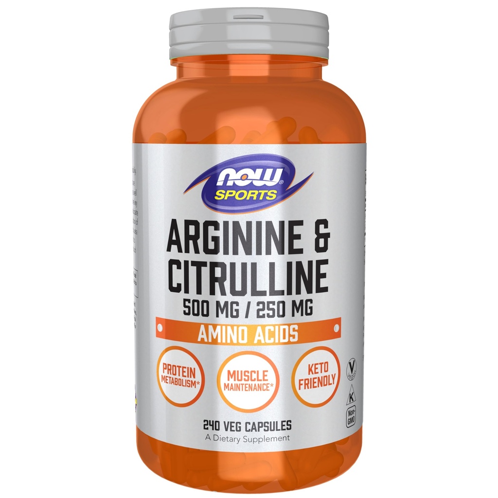 NOW Sport Voeding, Arginine & Citrulline 500 mg/250 mg, Aminozuren, 240 Veg Capsules