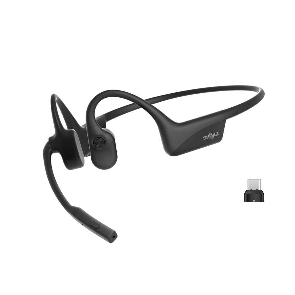 SHOKZ OpenComm2 UC 2025 Upgrade - Open-Ear Wireless Computer Headset with Boom Mic, Bone Conduction Bluetooth Stereo Headphones, USB-C Dongle Compatible with PC and Mac, Zoom Certified - C120 UC