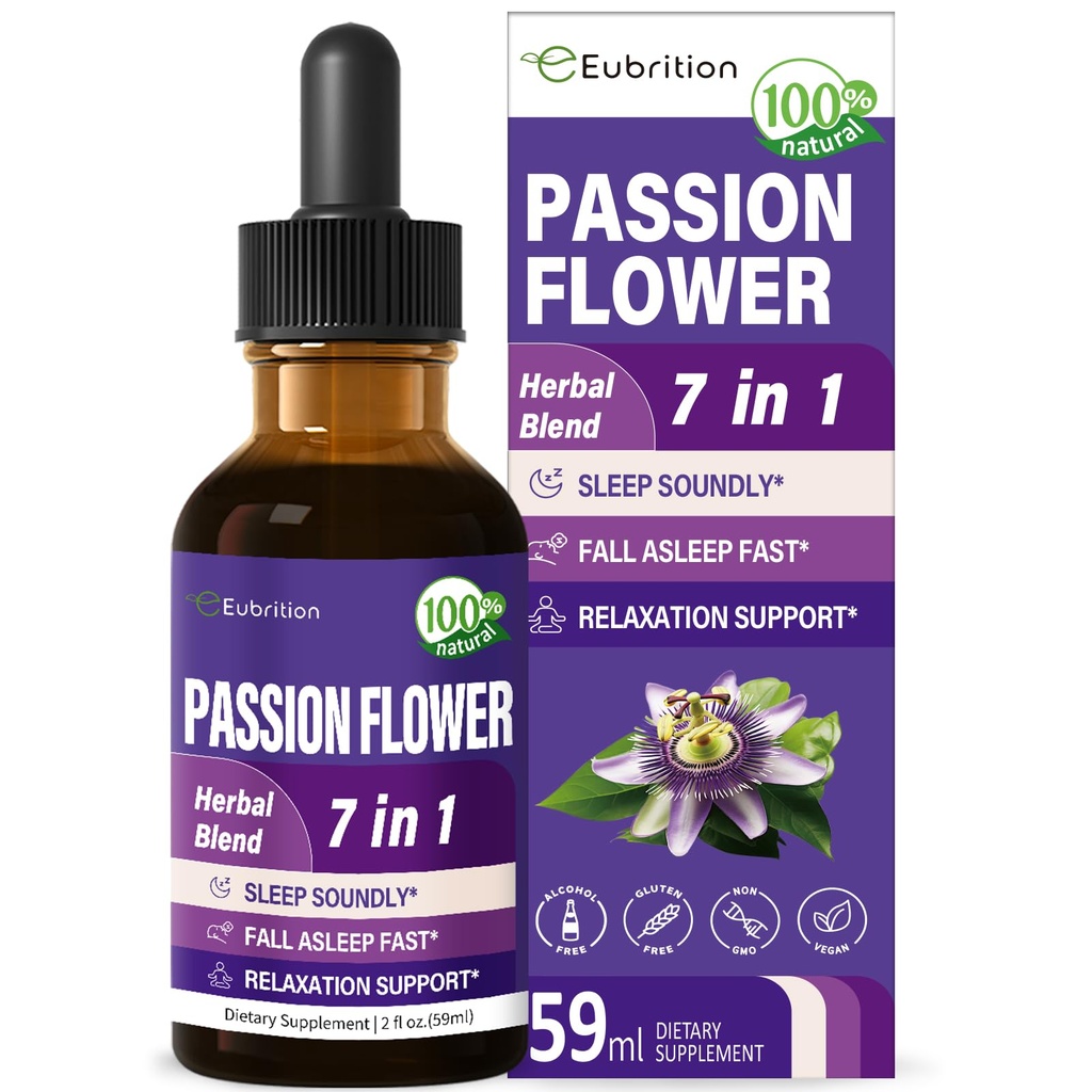 Passion Flower Liquid Drops voor slaapondersteuning, natuurlijke kruiden formule met Valeriaan wortel kamille Extract ondersteuning Slaap goed en ontspannen. Hoge biologische beschikbaarheid Supplement.2oz