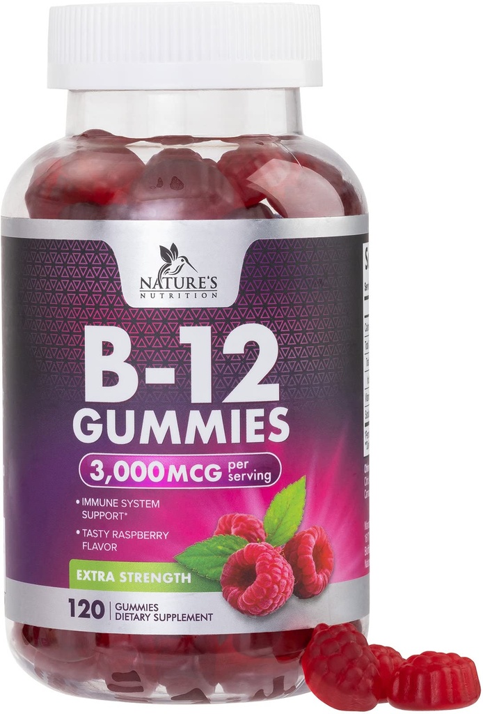 B12 Vitaminen Energie Gummies 3000 mcg - Extra sterkte B 12 Gummy voor stofwisseling en immuunsysteem ondersteuning - Kauwbare Dieet B12 Supplementen voor volwassenen en kinderen Cafeïnevrij Gummy Vitamine - 120 Gummies