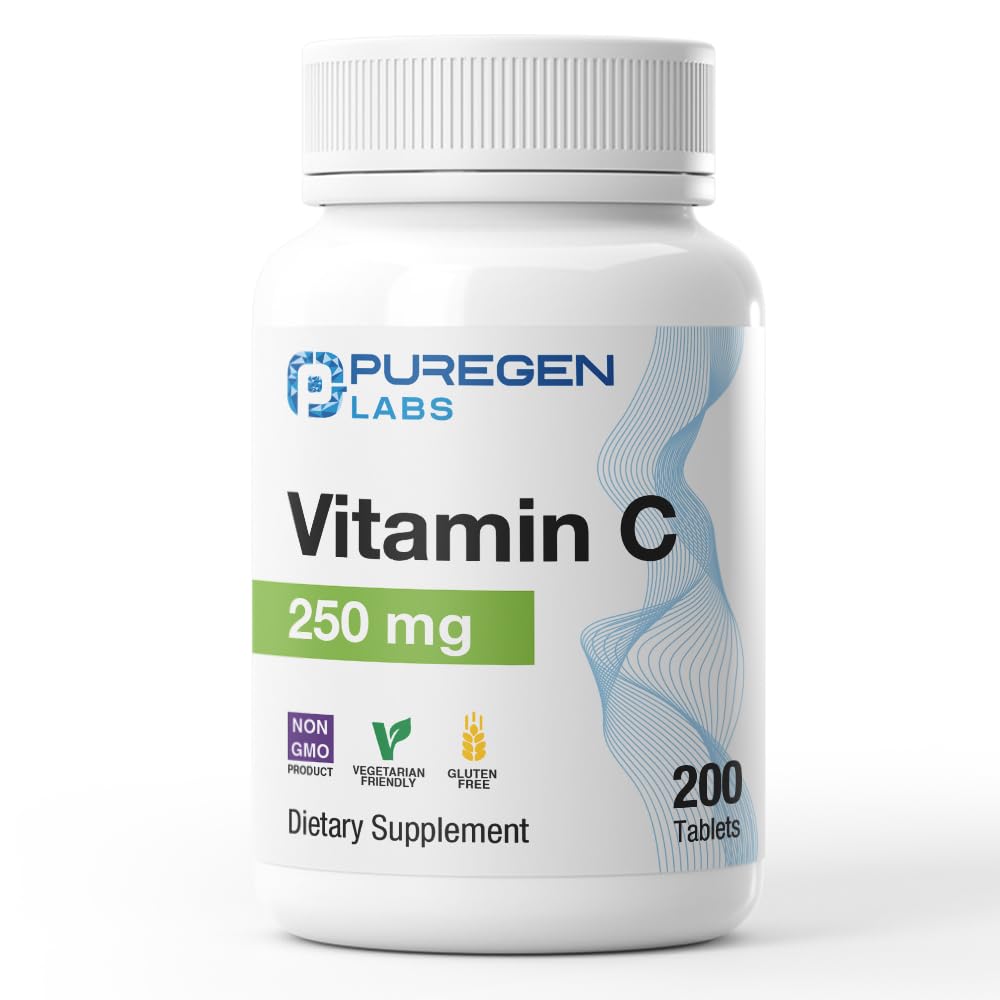 Puregen Labs Vitamin C 250 MG Supports a Healthy Immune System & Antioxidant Protection | Non-GMO | Gluten Free - 200 Tablets