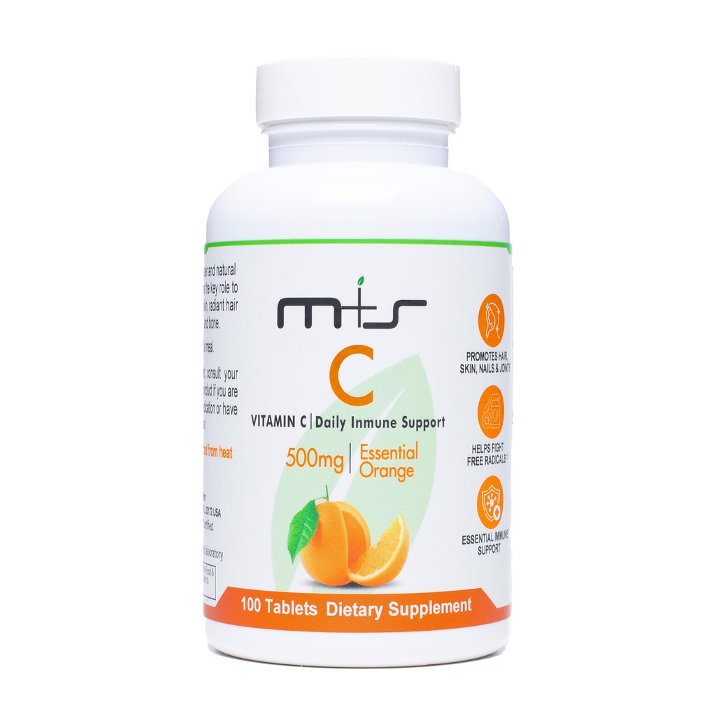 M+S Vitamin C Tablet 500mg for Women and Men – Supports a Healthy Immune System, Promotes Hair, Skin, Nails and Joints – Vegan, Sugar Free, Non-GMO – Orange Flavor (100 Tablets)