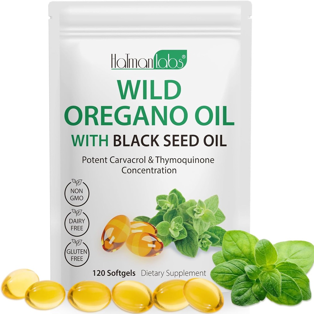 Huile d'Oregano Softgels, 120 capsules d'Oregano Count, 165mg Carvacrol, 2 en 1 huile de formule d'Oregano avec huile de graines noires 200mg, capsules de supplément d'huile d'Oregano