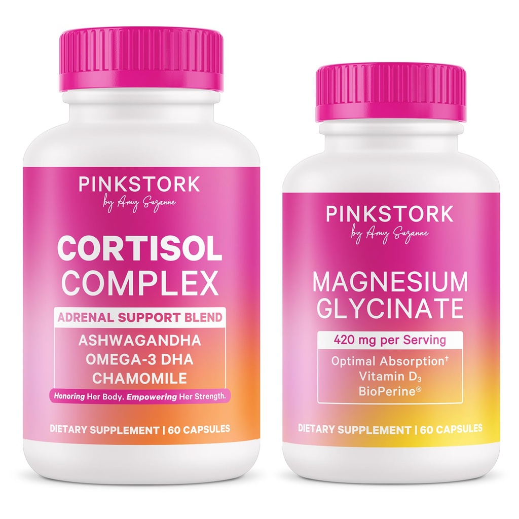Pink Stork Mood + Wellness Bundle - Cortisol Complex + Magnesium Glycinate, Mood and Well-Being, Calm, Stress Support, Energy