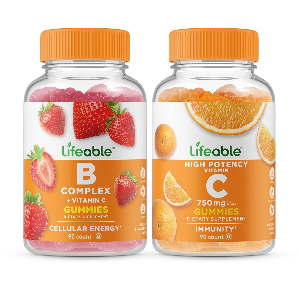 Lifeable B Complex + Vitamine C 750mg, Gummies Bundle - Grote Proeverij, Vitamine Supplement, Glutenvrij, GGO vrij, Kauwbaar
