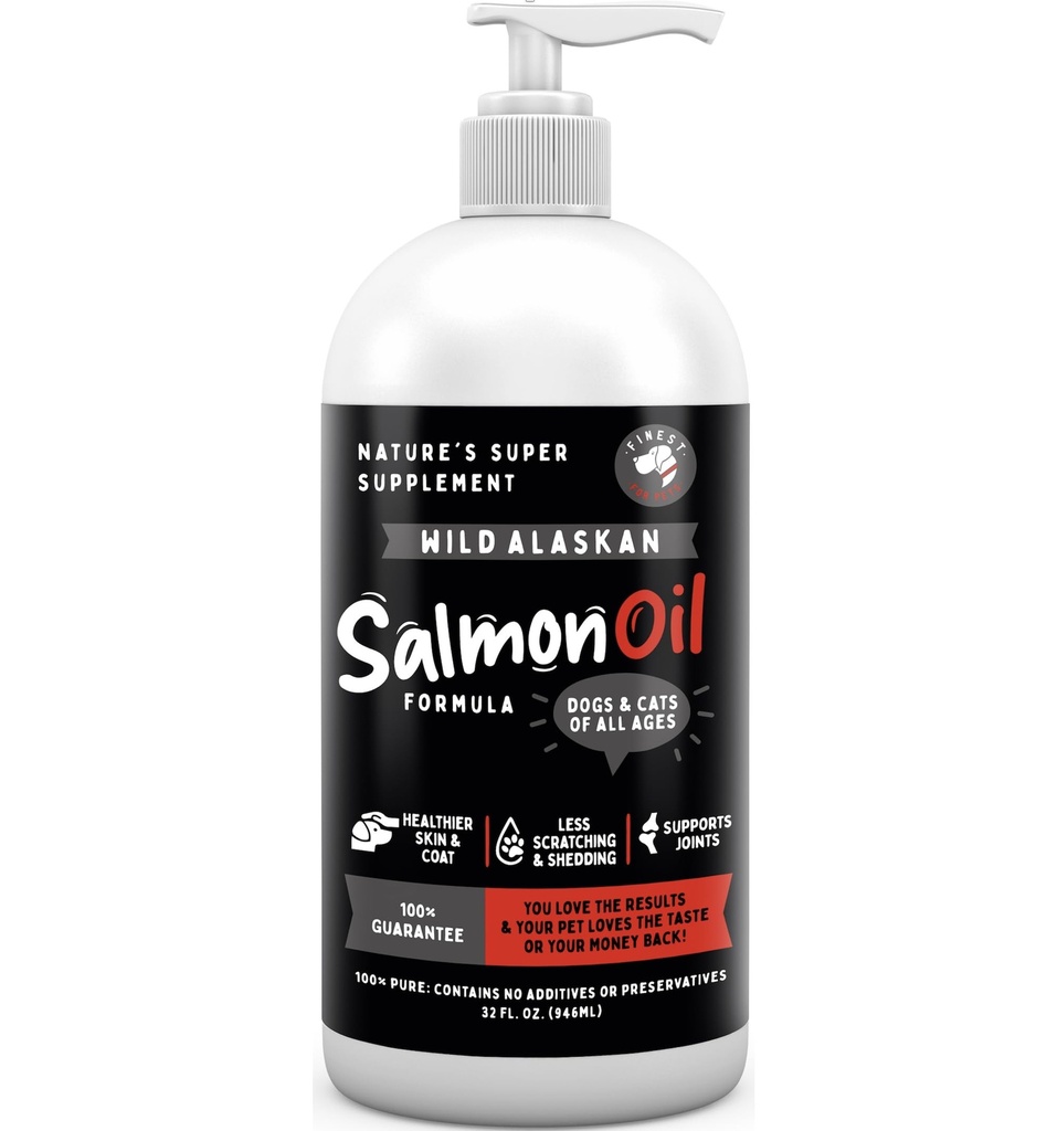 Finest for Pets Wild Alaska Salmon Oil for Dogs & Cats - Omega 3 Fish Oil with Pollock & Salmon for Sensitive Skin & Coat Health. EPA & DHA Ease Itching, ondersteunt Joint, Immune & Heart Health (32oz)