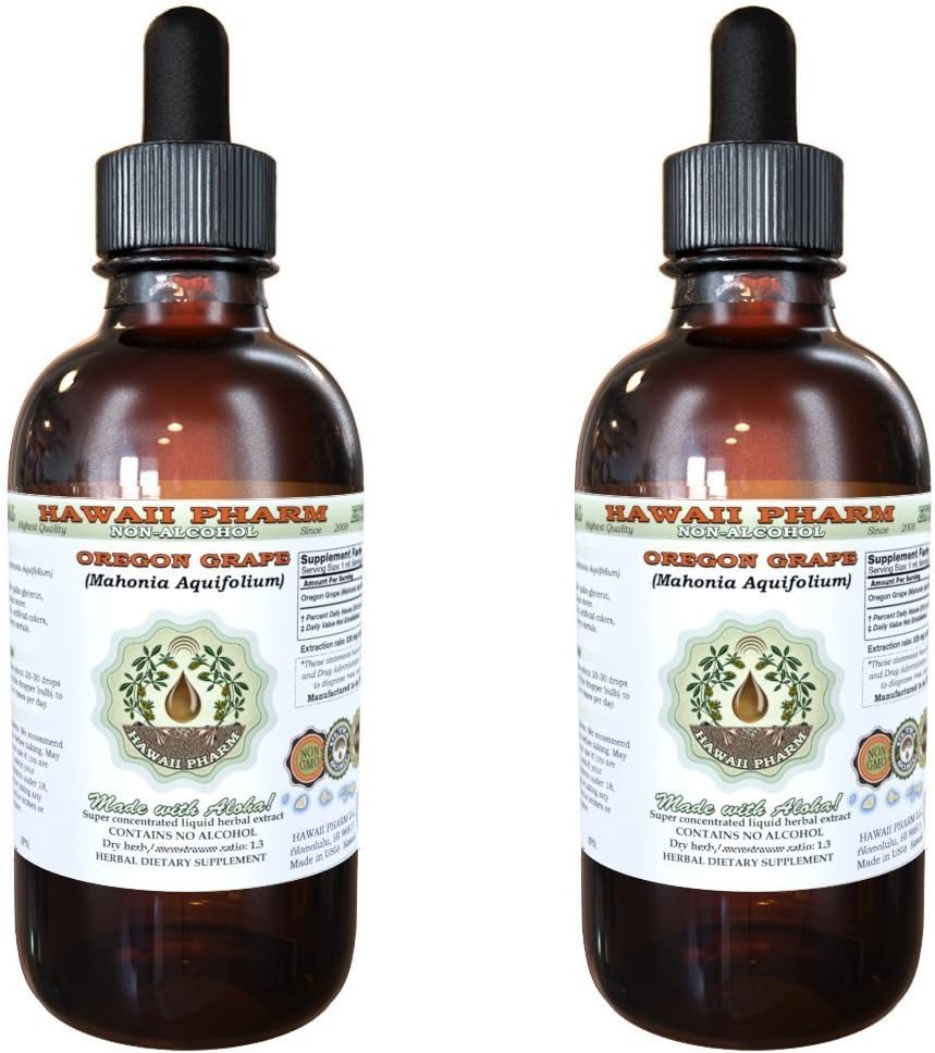 Hawaii Pharm Oregon Grape Alcohol-Free Liquid Extract, Oregon Grape (Mahonia aquifolium) Gedroogde Wortel Glyceriet Natuurlijke Kruidensupplement, VS 2x2 fl.oz