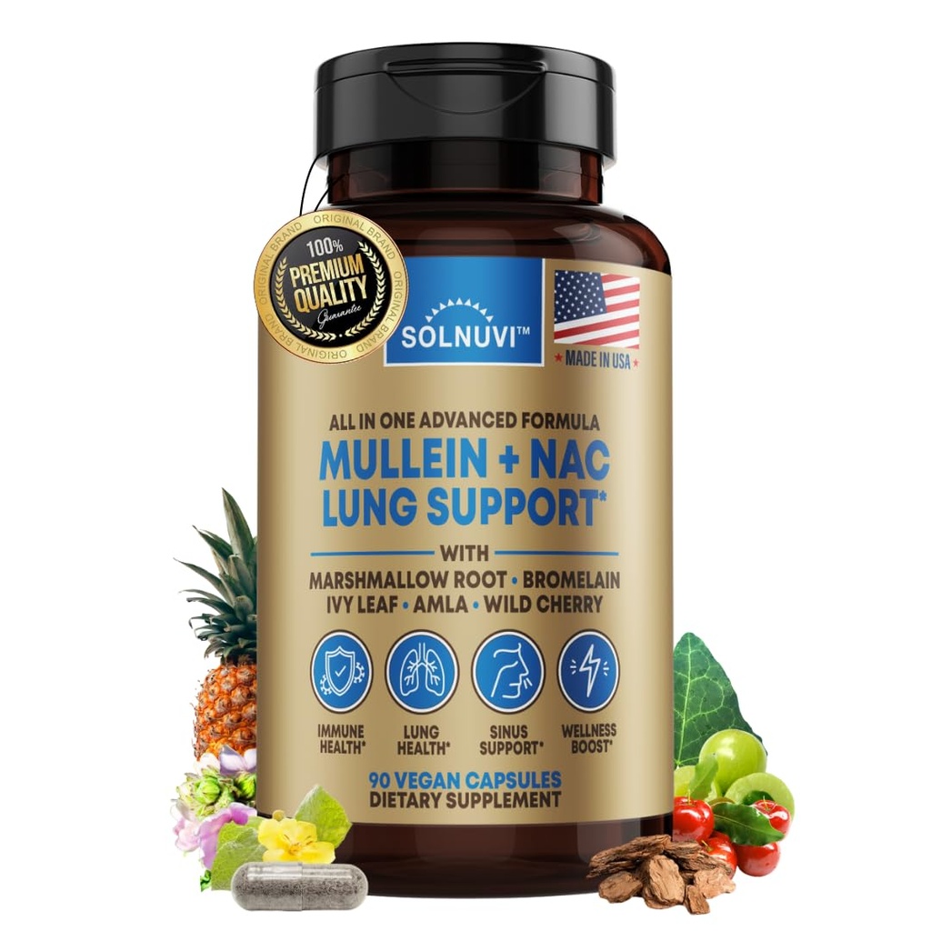 Mullein Leaf Extract & NAC Lung Detox Cleanse- N-Acetyl Cysteine, Marshmallow Root, Bromelain - Lung Health, Sinus, Mucus Removal Support Supplement for Smokers - 90 Capsules, Non-GMO, Gluten-Free