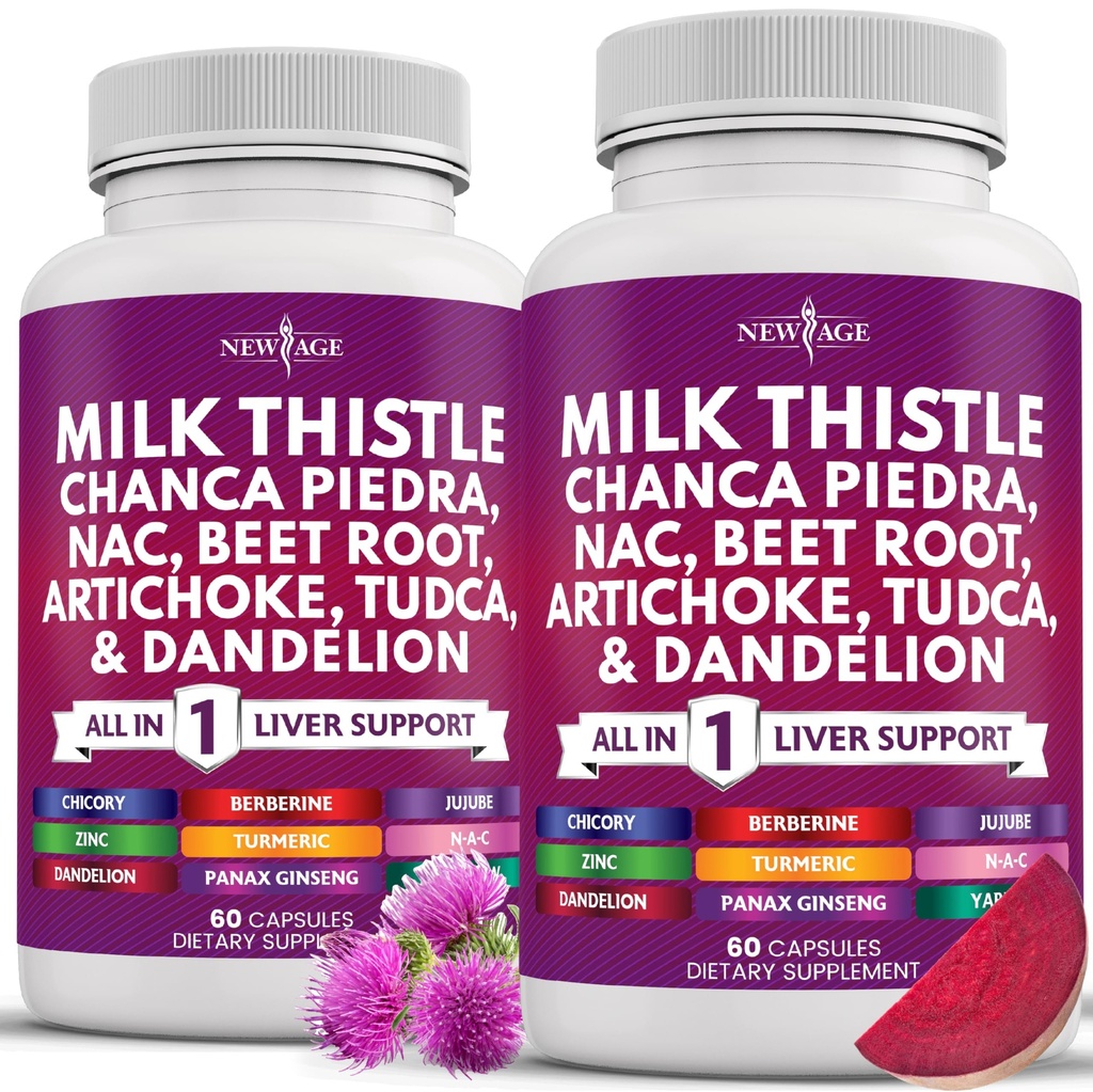 NEW AGE Milk Thistle NAC Chanca Piedra Beet Root Artichoke Dandelion Root Astragalus - Plus TUCCA & Ginger - 120 Tel.