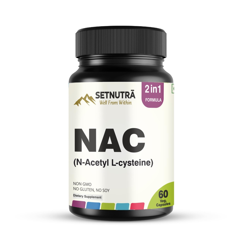 NAC (N Acetyl L Cysteine) 500 Mg with Black Pepper Immune & Lung Support Antioxidant & Glutathione Production Support 60 Veg Capsules Non GMO