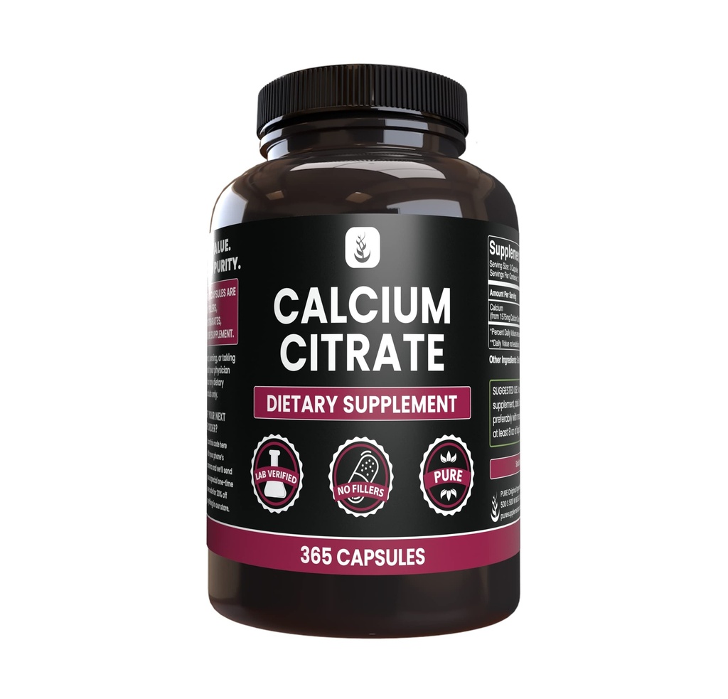 Pure originele ingrediënten Calciumcitraat (365 capsules), Geen Magnesium of Rijst Fillers, altijd zuiver, Lab geverifieerd
