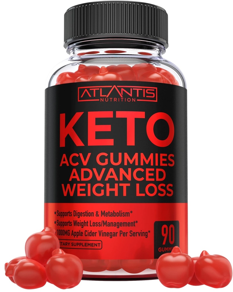 Atlantis Voeding Keto ACV Gummies voor gewichtsverlies - Ondersteunt spijsvertering, gewichtsverlies, ontgifting en reiniging - Apple Cider Vinegar Gummies Geformuleerd met 1000MG ACV per portie - 90 Tel.