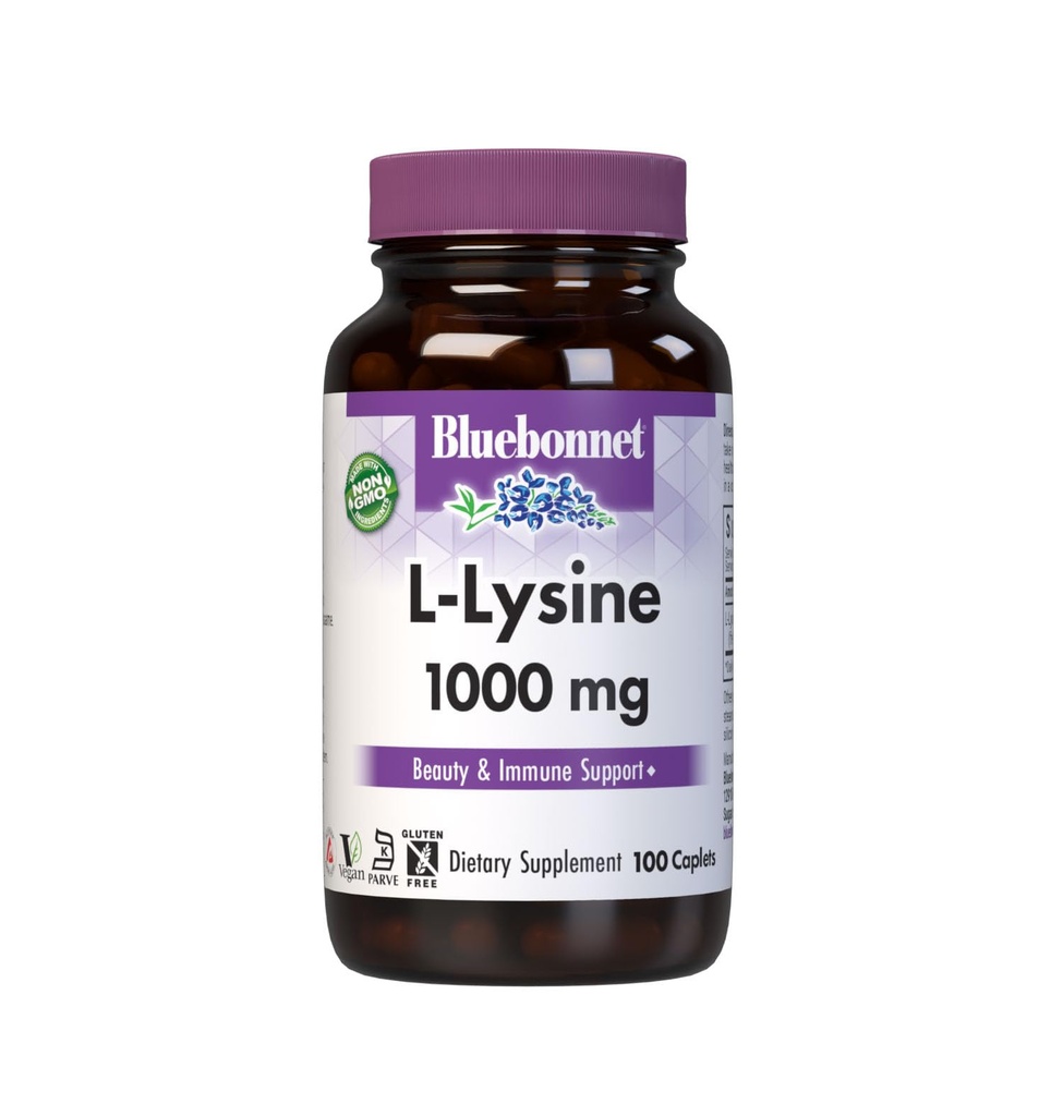 BlueBonnet L-Lysine 1000mg Essential Amino Acids Supplement - Immune & Collageen Support Supplements for Women & Men - Non-GMO, Vegan & Gluten-Free - 1000 mg Lysine Per Serving - 100 Caplets